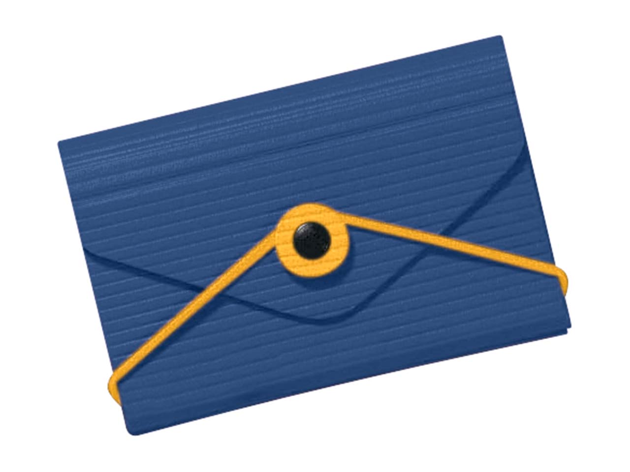 Visitenkarten-Etui blau, Verschlussknopf und -gummi gelb