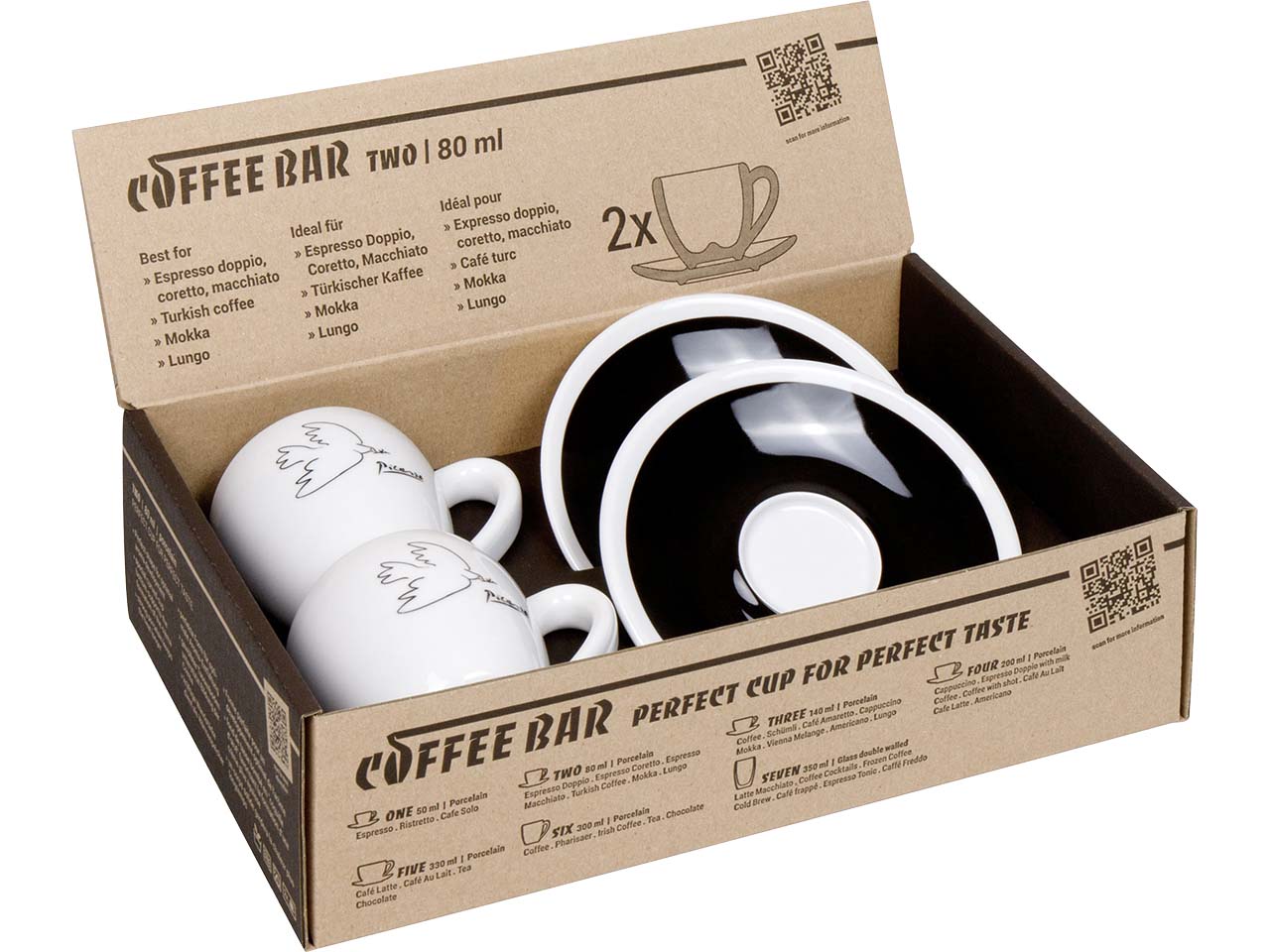 Könitz Espressotassen 2er-Pack "CB TWO Picasso La Colombe" mit Untertassen, Volumen: 80 ml