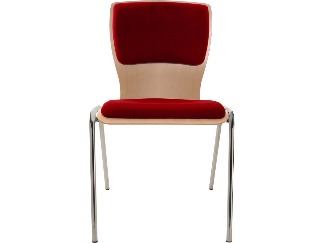 Besucherstuhl "A29" Buche lackiert, Gestell verchromt, Sitz- und Rückenpolster rot
