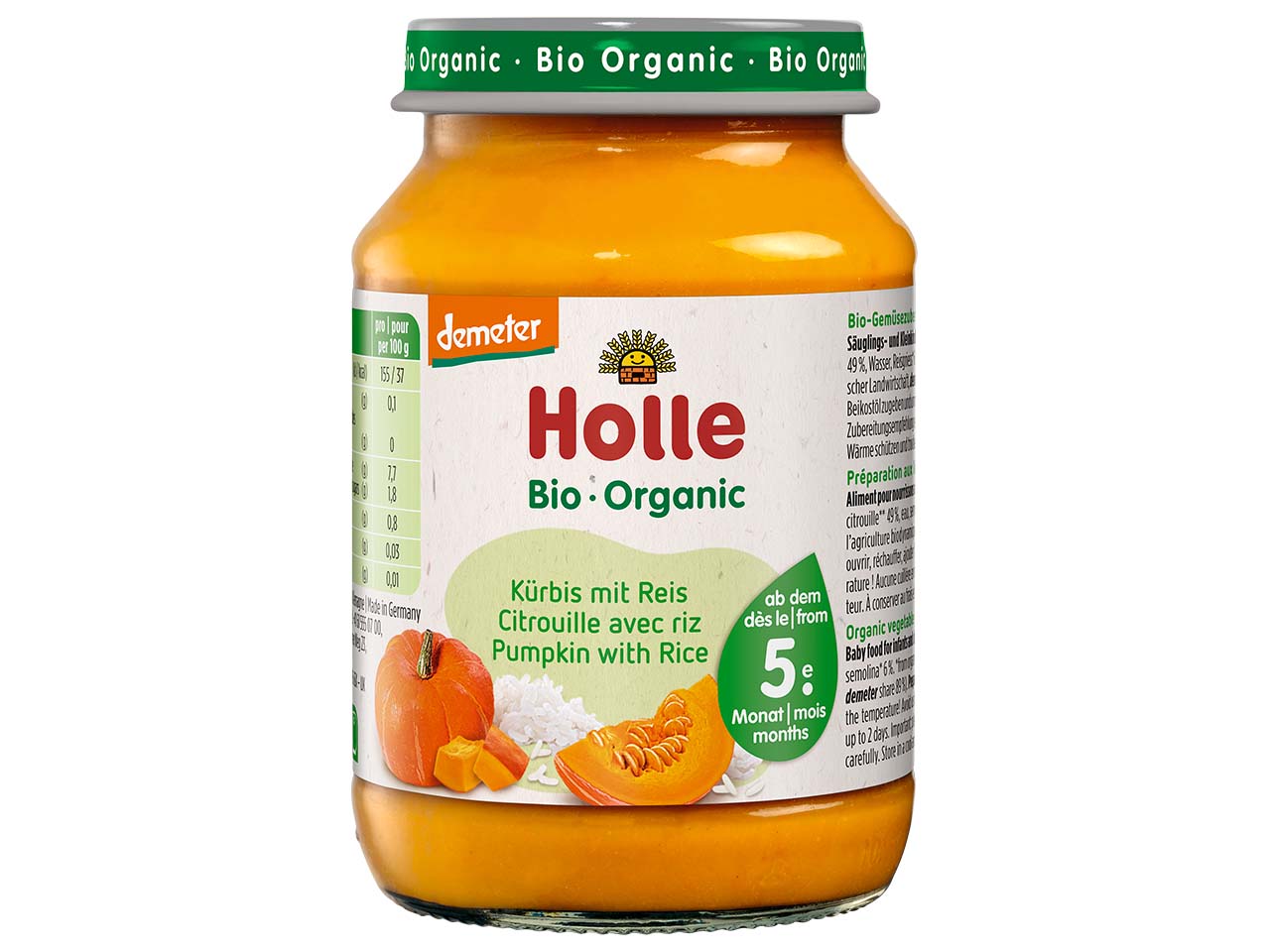 Holle Bio-Kürbis mit Reis, ab 5. Monat, Beikost, 190 g