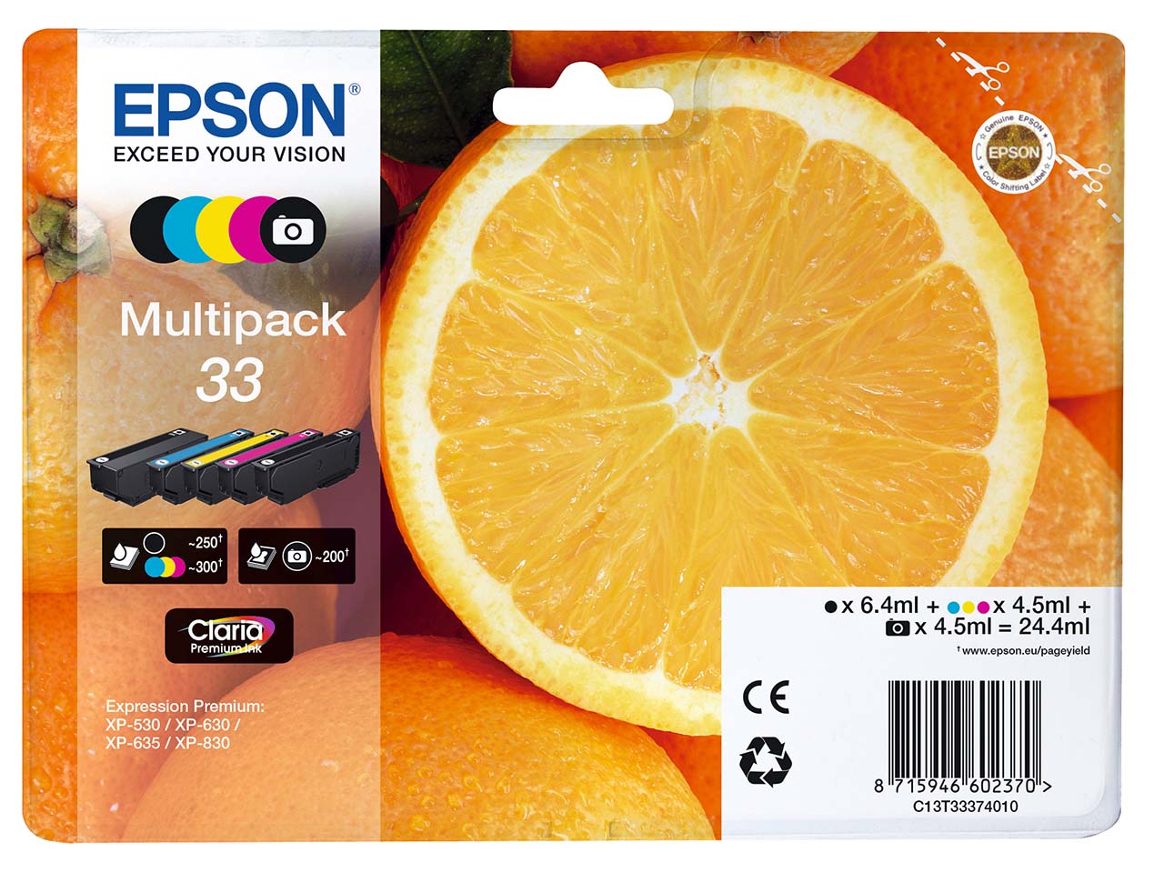 Epson Tintenpatronen T3337/ 33 schwarz, cyan, magenta, gelb, photoschwarz, 5er-Set