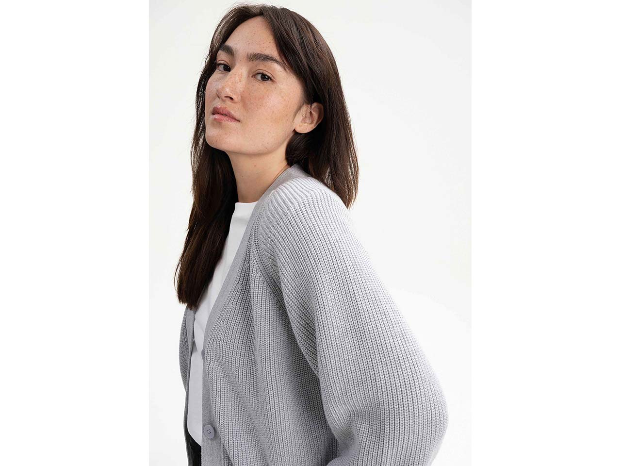 MELA Bio-Damen-Rippstrick-Cardigan 'BHUMA' mit Raglan-Ärmel, grau melange, Gr. S