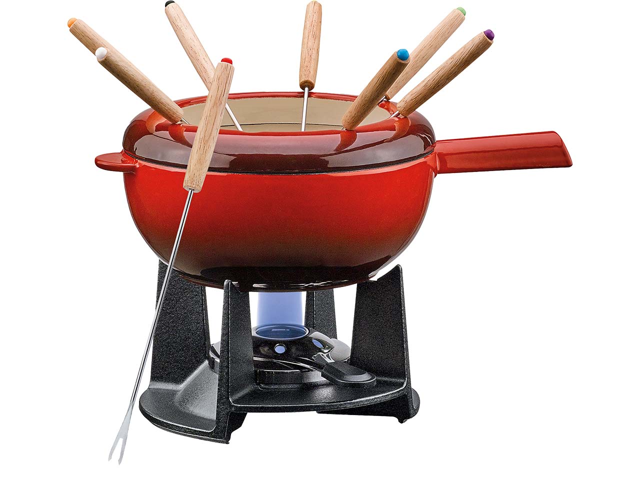 Fondue-Topf aus Gusseisen, emailliert mit 8 Gabeln