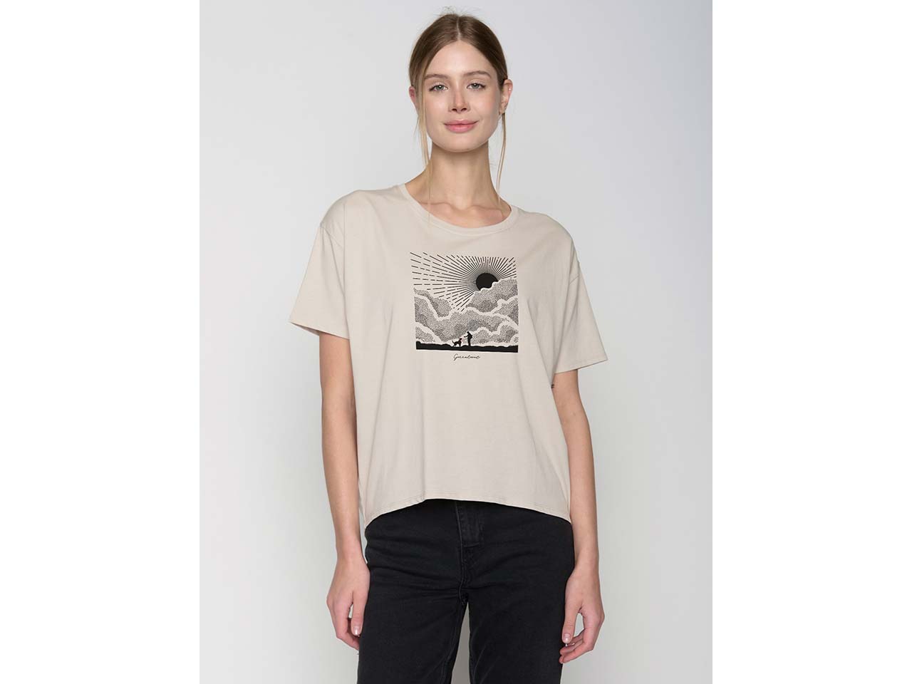 GREENBOMB Bio-Damen-T-Shirt 'Buddies' weit geschnitten, off white, Gr. S