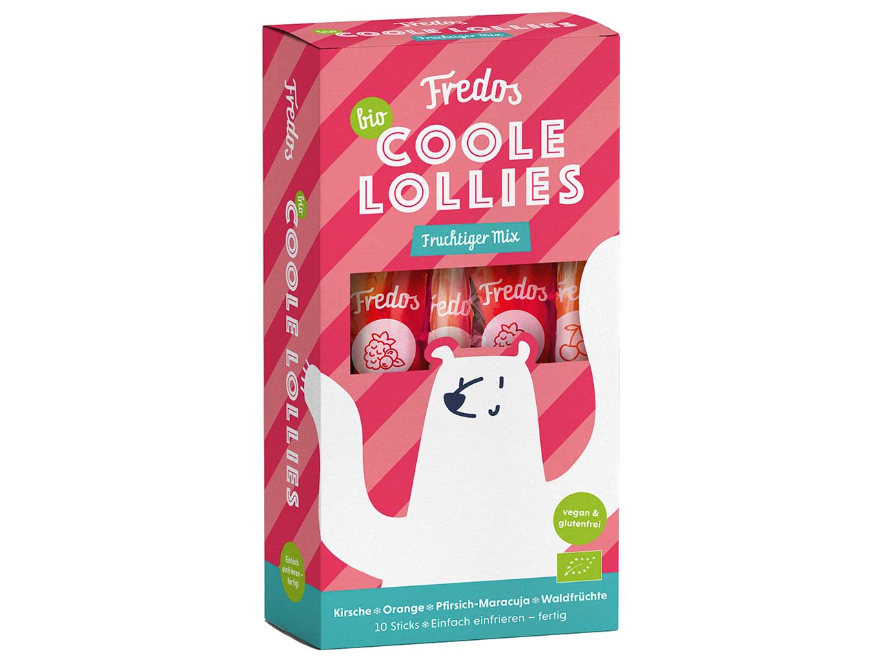Fredos Bio-Wassereis 'Coole Lollies', fruchtiger Mix, 10 x 30 ml