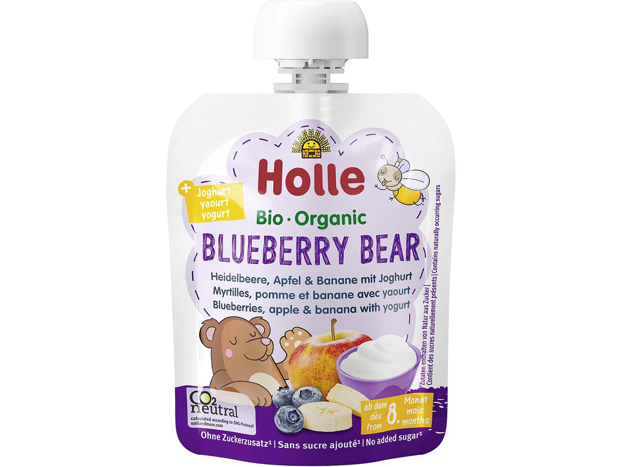 Holle Quetschie Bio-Fruchtmus mit Joghurt "Heidelbeere-Apfel-Banane", Blueberry Bear, 85 g