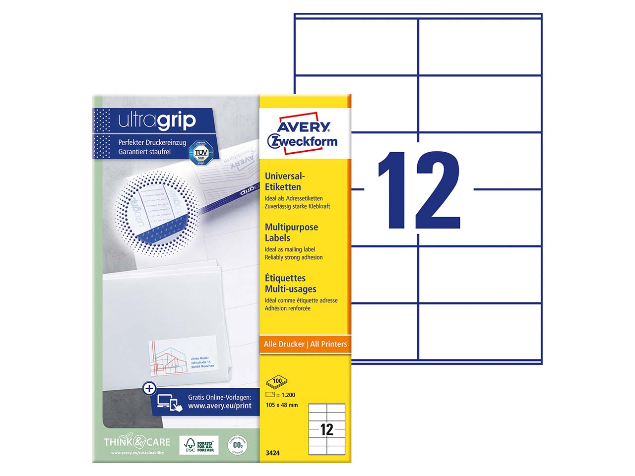 1.200 Zweckform Etiketten '3424' 105 x 48 mm, A4