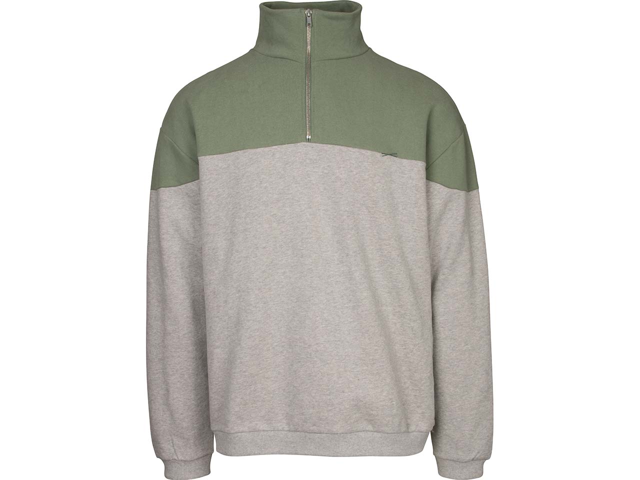 bleed Bio-Unisex-Sweater "Halfster" mit Half-Zip, grau/grün, Gr. S