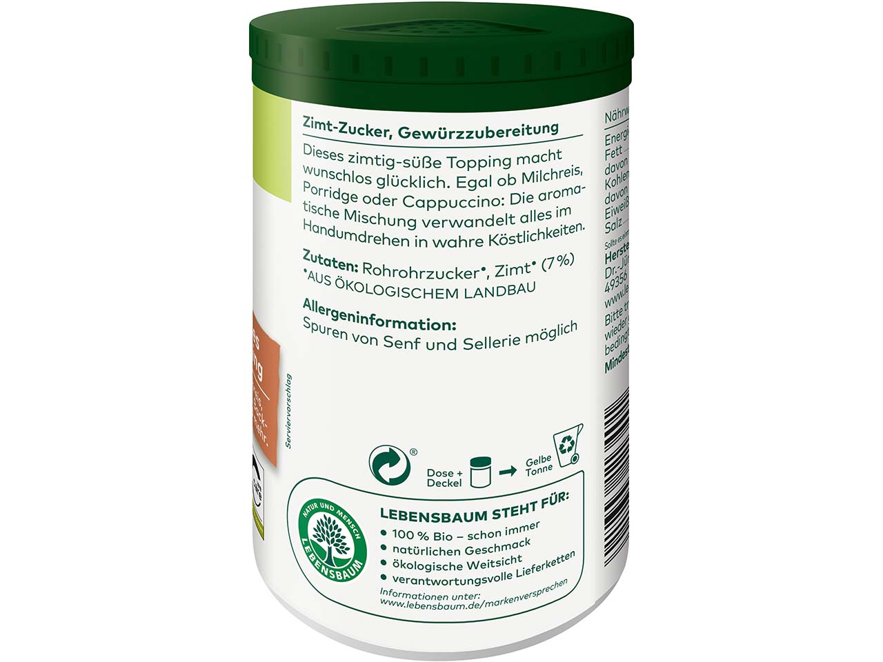 LEBENSBAUM Bio-Gewürzmischung "Zimt & Zucker", 140 g