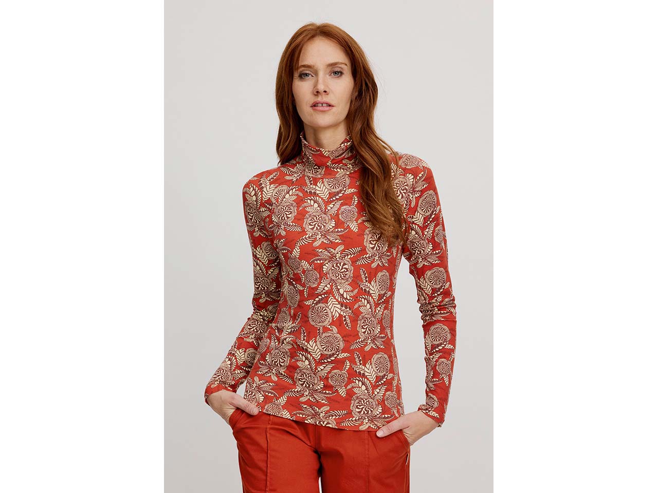 tranquillo Damen-Langarmshirt mit Rollkragen, flower fields, Gr. L