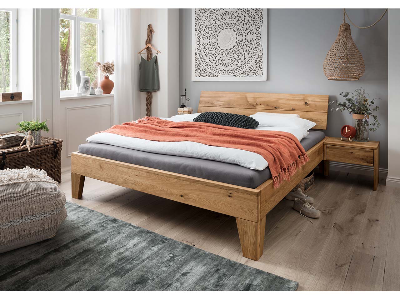 Forestales Massivholzbett "Redwood" 160 x 200 cm, Kopfteil IV, Eiche