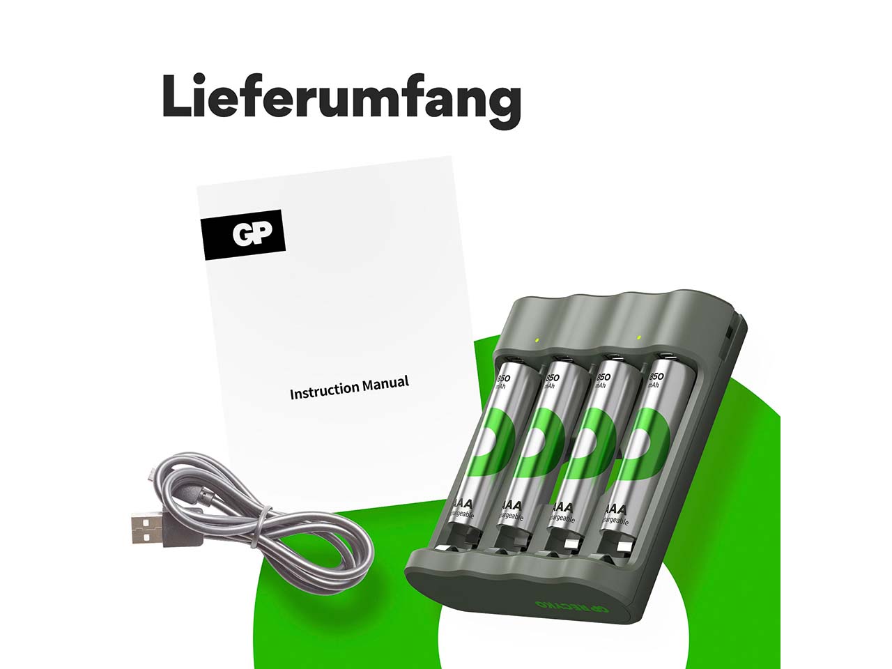 GP Battery USB Ladegerät "B441U" inkl. 4 x AAA mit je 850 mAh