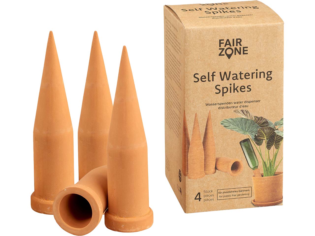Fair Zone Wasserspender aus Ton 'Self Watering Spikes' groß, 4 Stk.