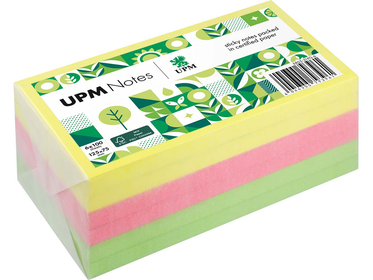 UPM Super Sticky Haftnotizen "Brillantmix" 125 x 75 mm, 6 Blöcke, farbig sortiert