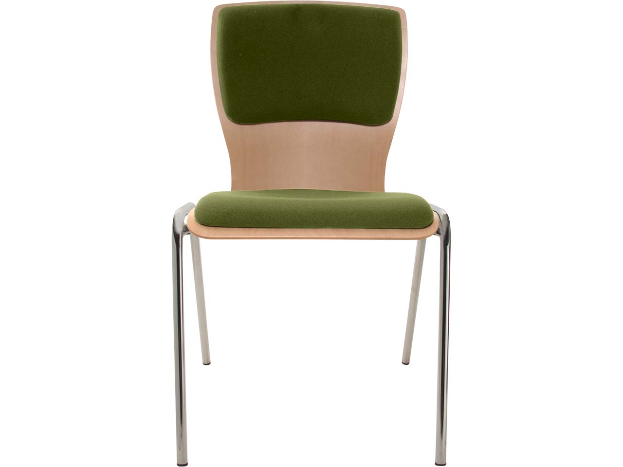 Besucherstuhl "A29" Buche lackiert, Gestell verchromt, Sitz- und Rückenpolster hellgrün