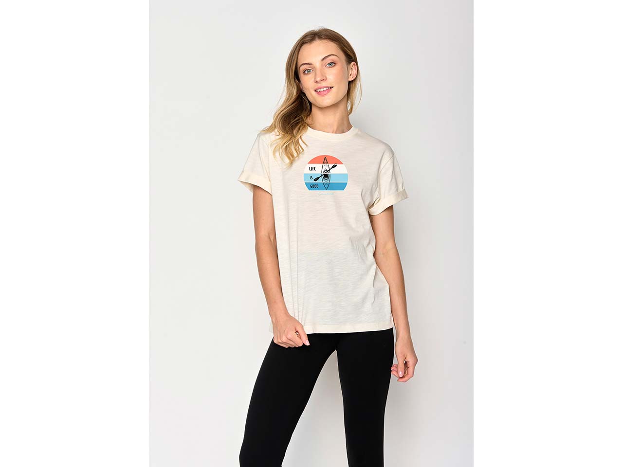 GREENBOMB Bio-Damen-T-Shirt "Good Life" mit Rundhalsausschnitt, creme white, Gr. S