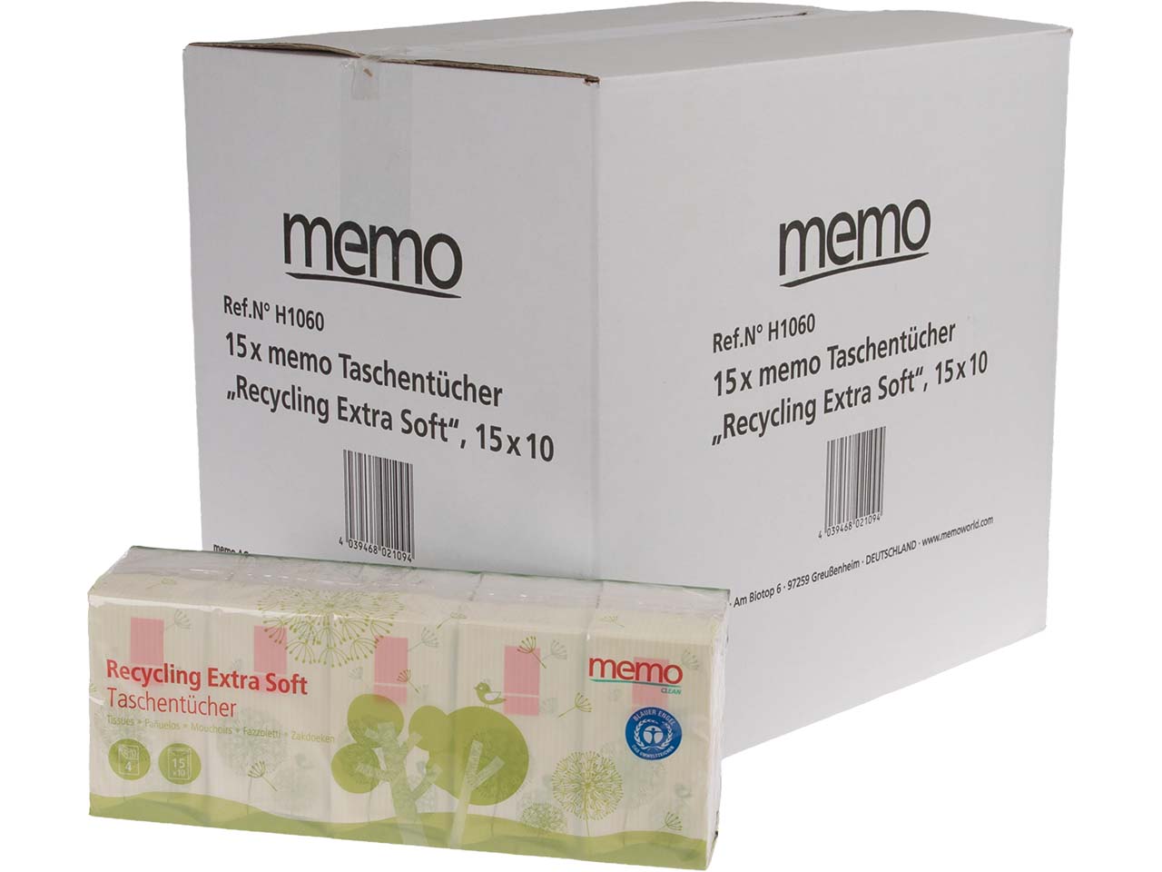 memo Taschentücher Recycling Extra Soft 15x15x10, 4-lagig