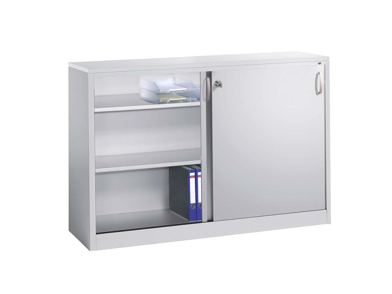 Schiebetürenschrank aus Stahl 160 cm breit lichtgrau  T 40  H 100