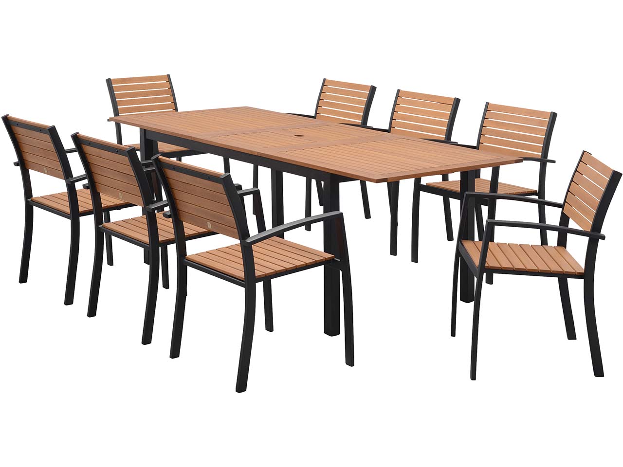 Gartenmöbel-Set "Barcelona" 8 Stühle, 1 Tisch 150/200 x 90, schwarz