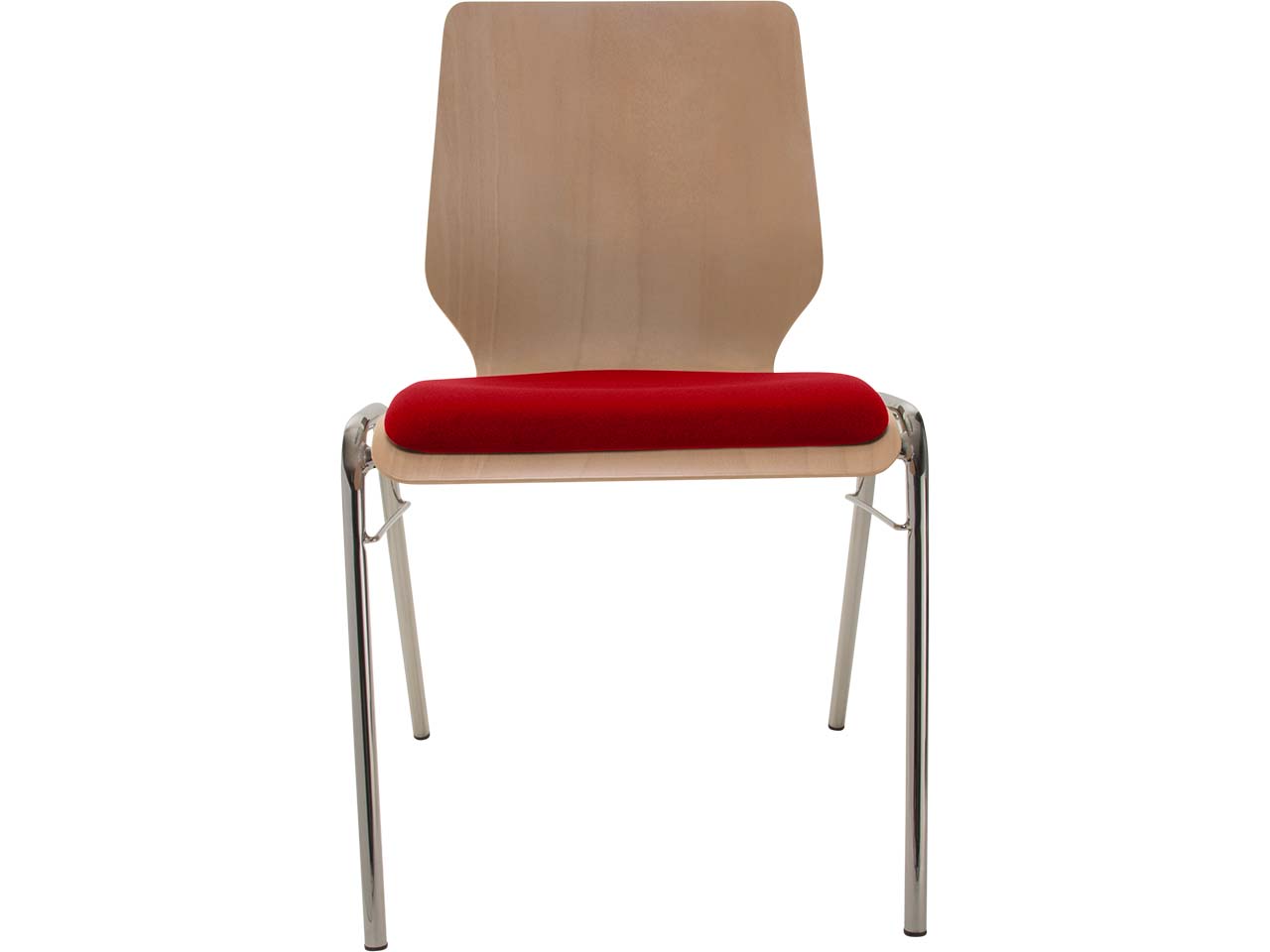 Besucherstuhl "A2" Buche, Gestell verchromt, Steg, Sitzpolster rot