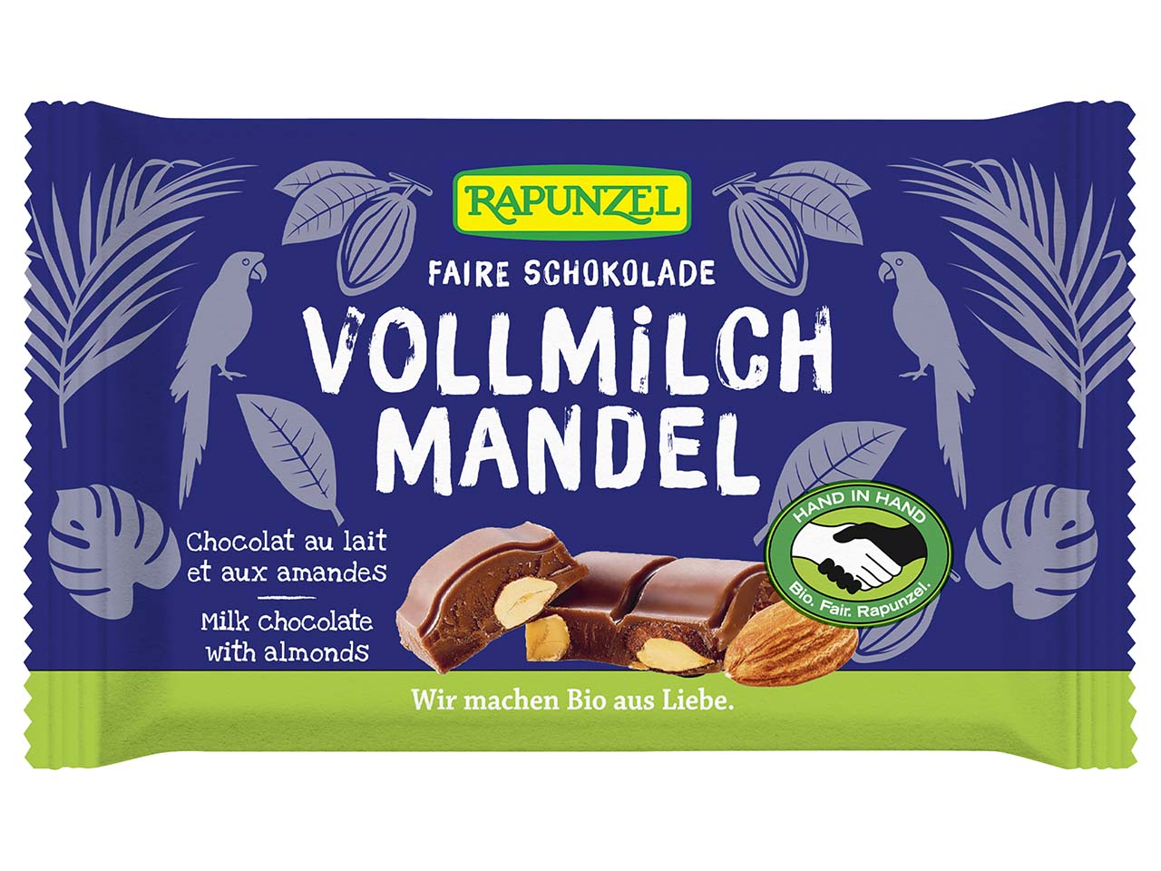 RAPUNZEL Bio-Vollmilch-Schokolade mit ganzen Mandeln, 100 g