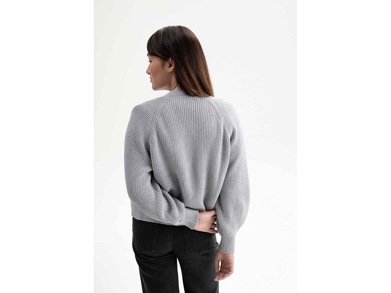 MELA Bio-Damen-Rippstrick-Cardigan 'BHUMA' mit Raglan-Ärmel, grau melange, Gr. S