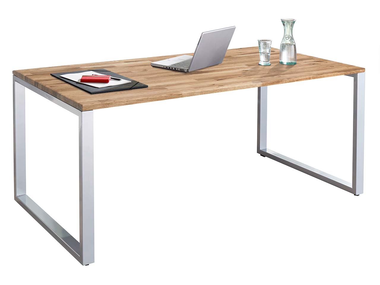 Schreibtisch "CONTACT Statement" 140 x 80 cm, silber, Eiche geölt
