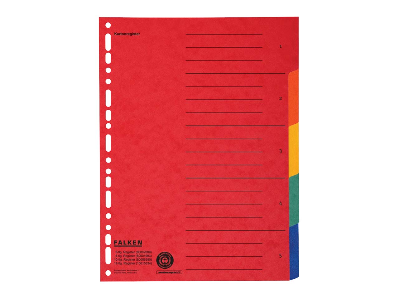 Farbiges Kartonregister DIN A4 in Überbreite, 5-teilig
