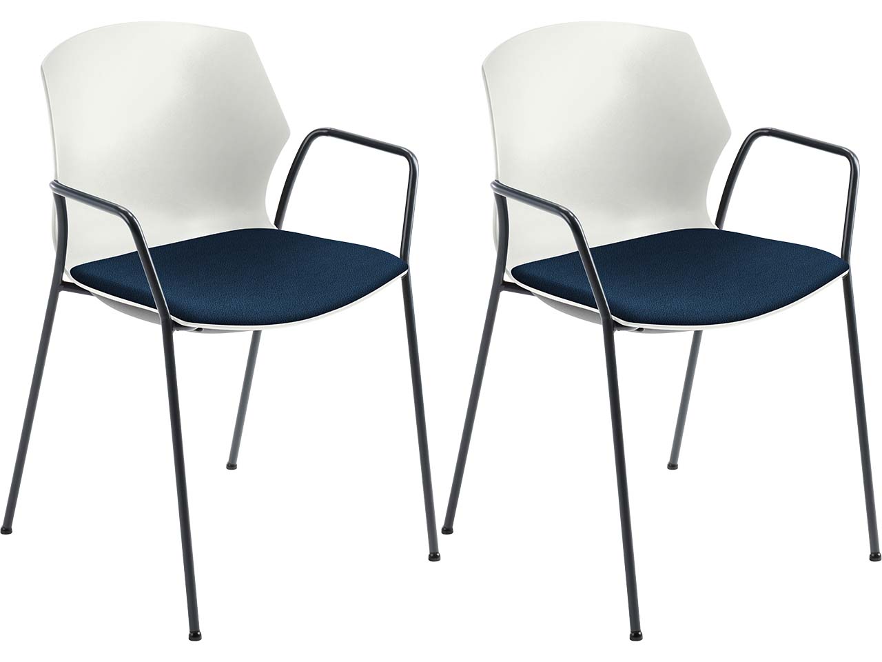 2x Besucherstuhl "2511" weiß, mit Armlehnen, dunkelblau