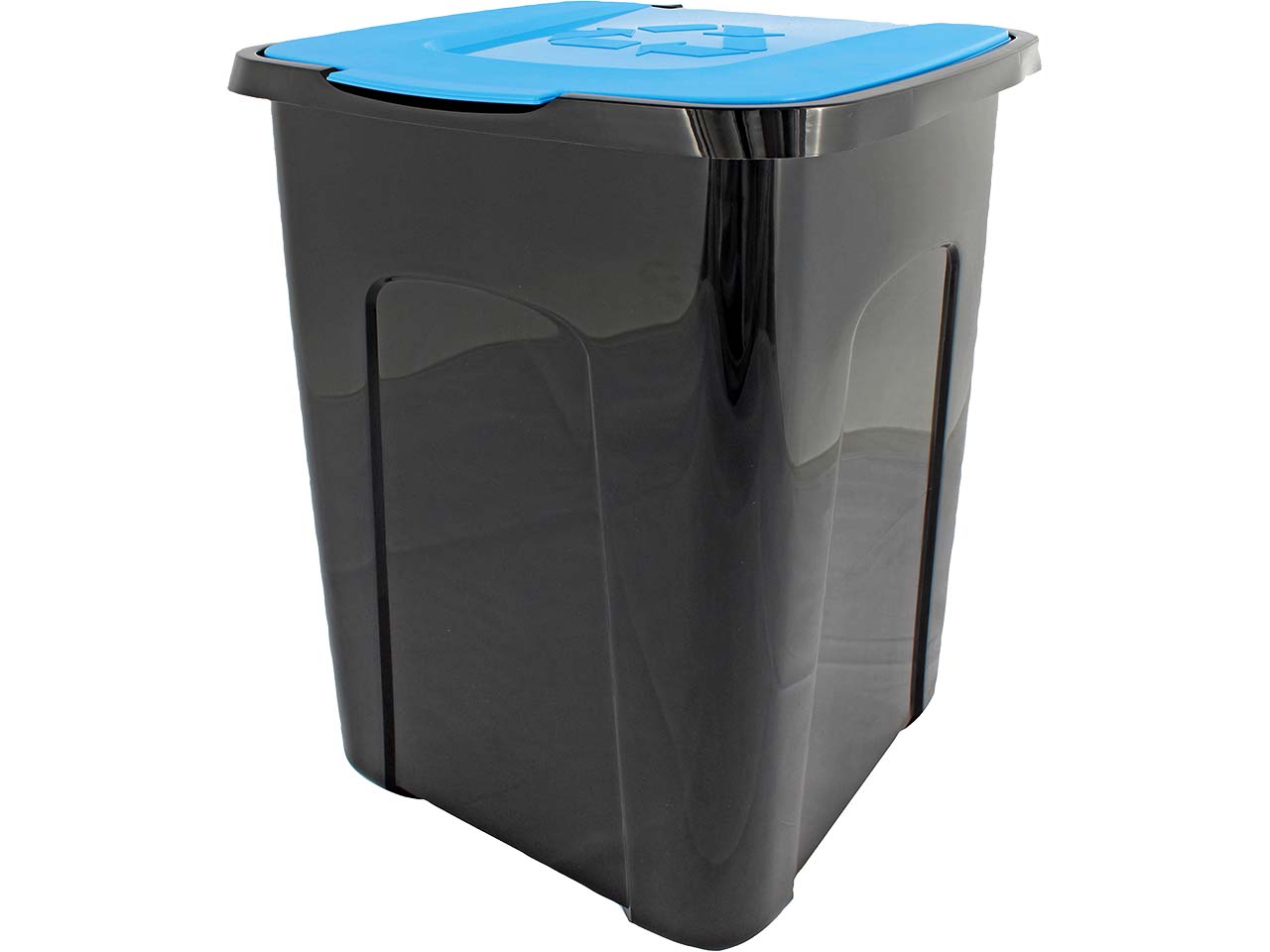 Mülleimer mit Klappdeckel, schwarz/blau, 50 l