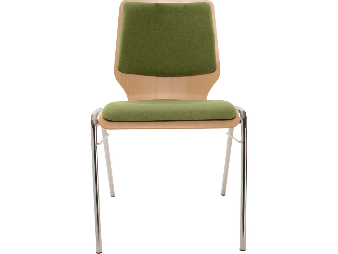 Besucherstuhl "A2" Buche lackiert, Gestell verchr., Steg, Sitz- und Rückenpolster hellgrün
