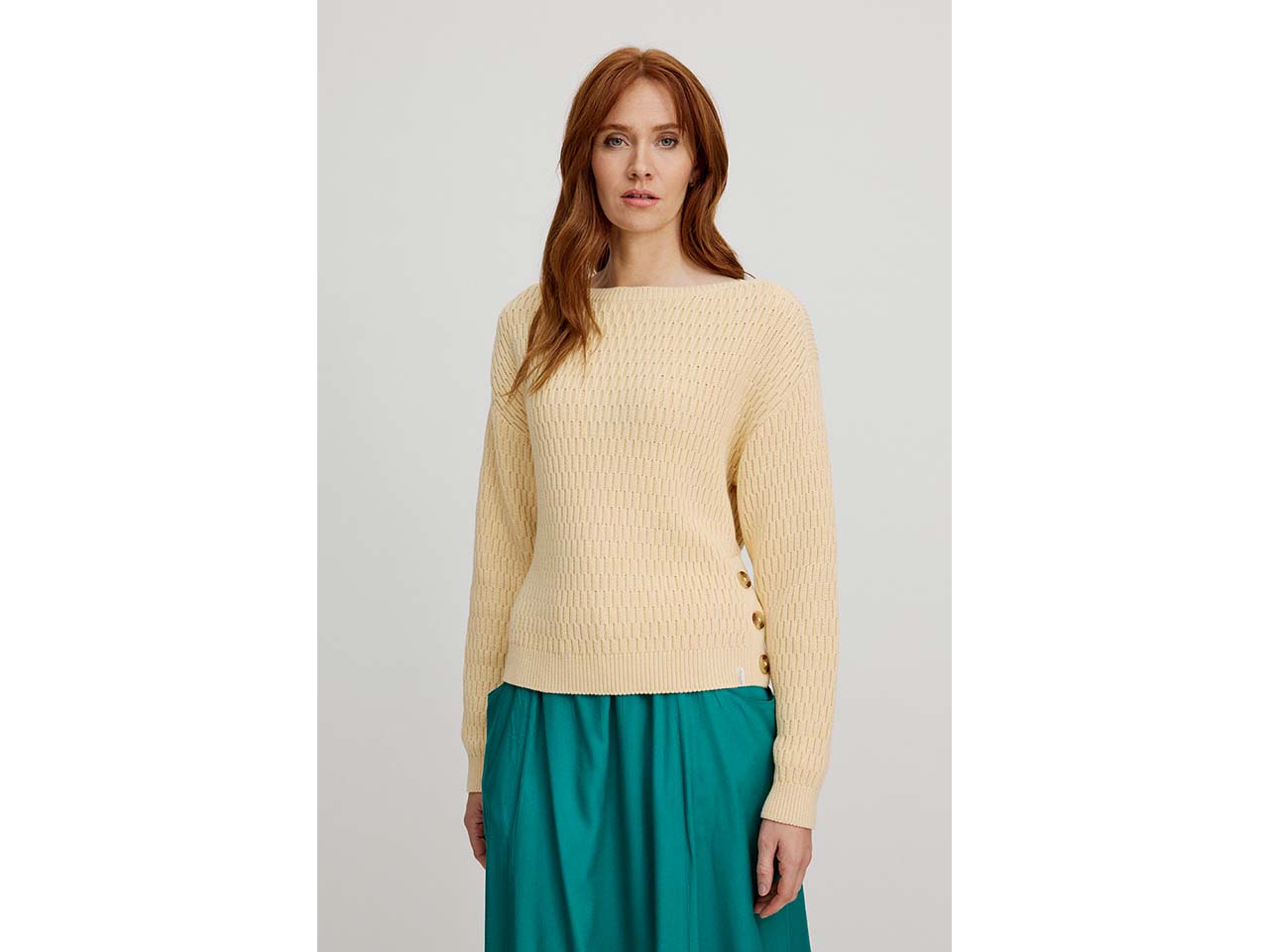 tranquillo Bio-Damen-Strickpullover mit U-Boot-Ausschnitt, vanilla, Gr. S