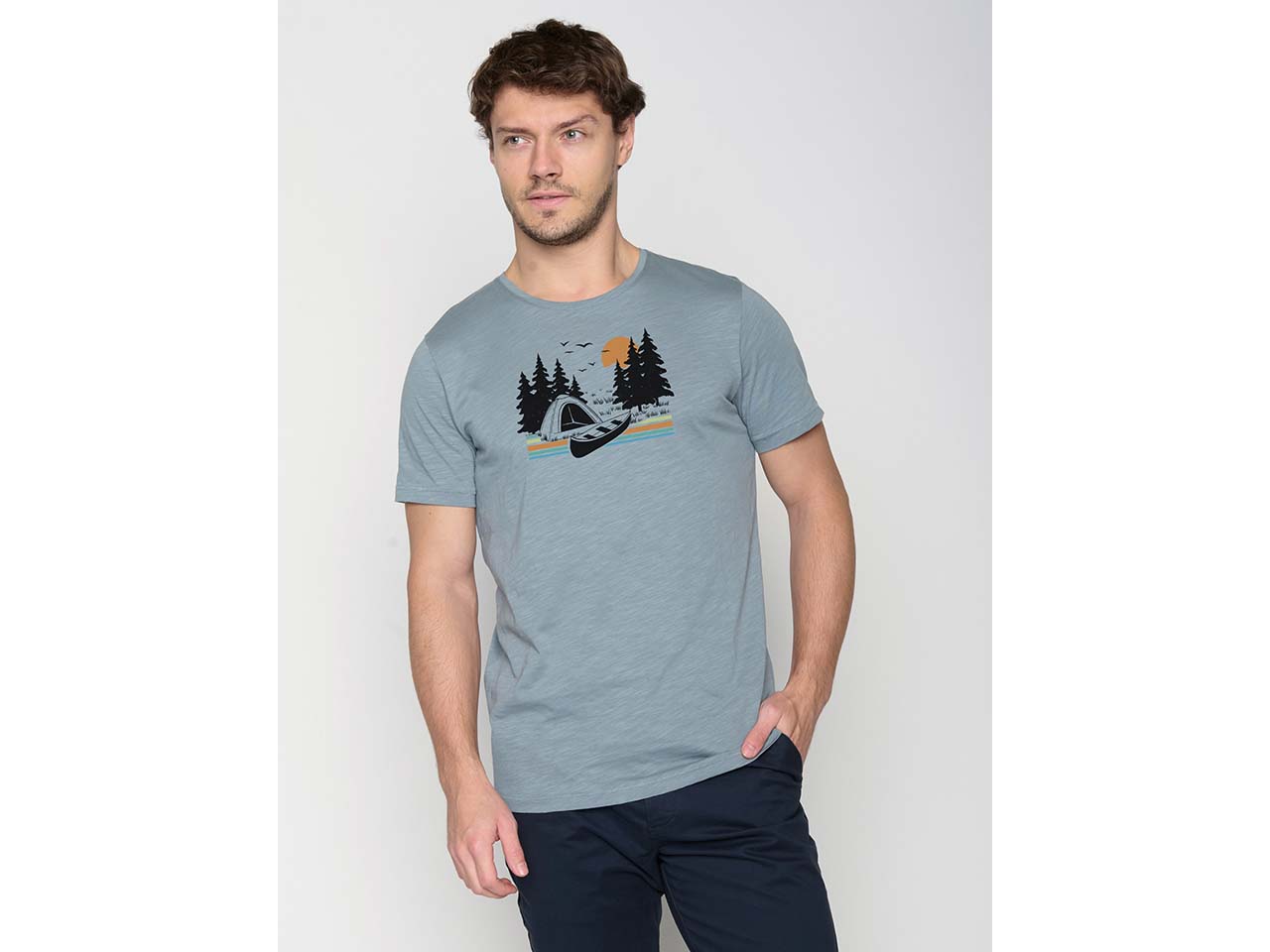 GREENBOMB Bio-Herren-T-Shirt "Canoe Tent" mit Rundhalsausschnitt, grey blue, Gr. M