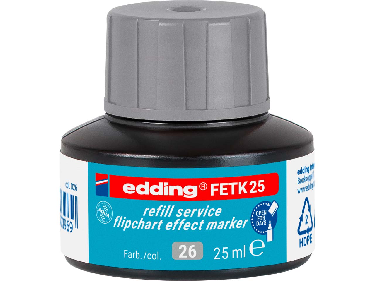edding Nachfülltinte "FETK 25" Flipchart Effektmarker, 25ml, silbergrau