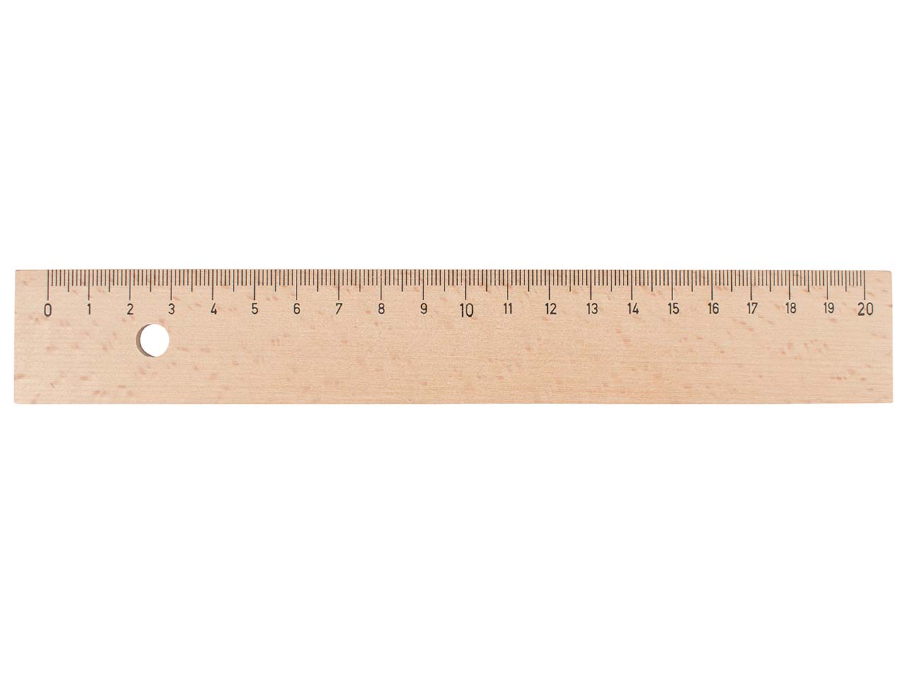 Holzlineal 20 cm aus Buchenholz mit Metalleinlage und Bohrung