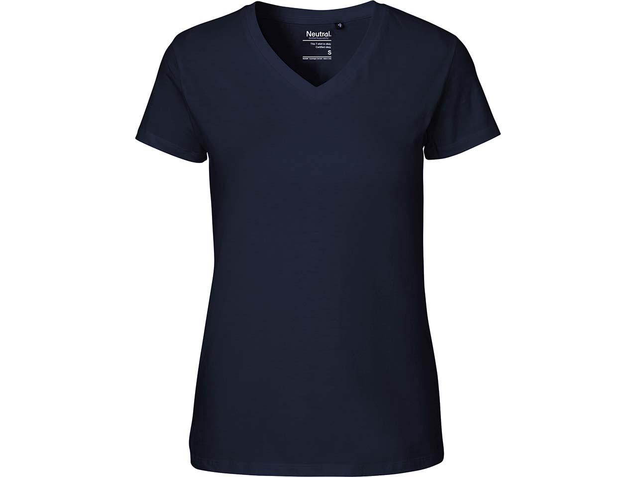 Neutral Bio-Damen-T-Shirt mit V-Ausschnitt, navy, Gr. M