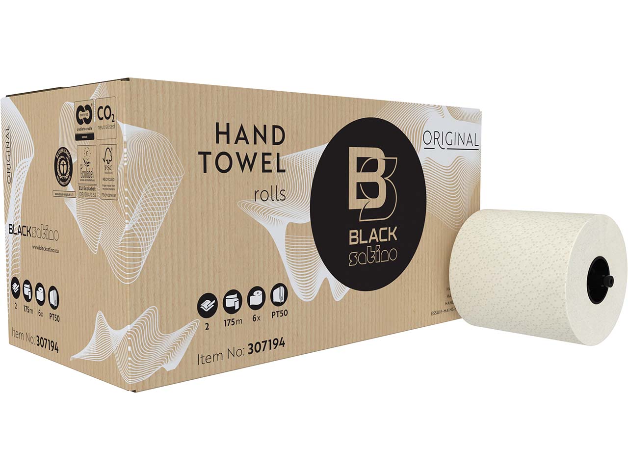 BlackSatino Handtuchrolle 2-lagig, 6 x 175 m