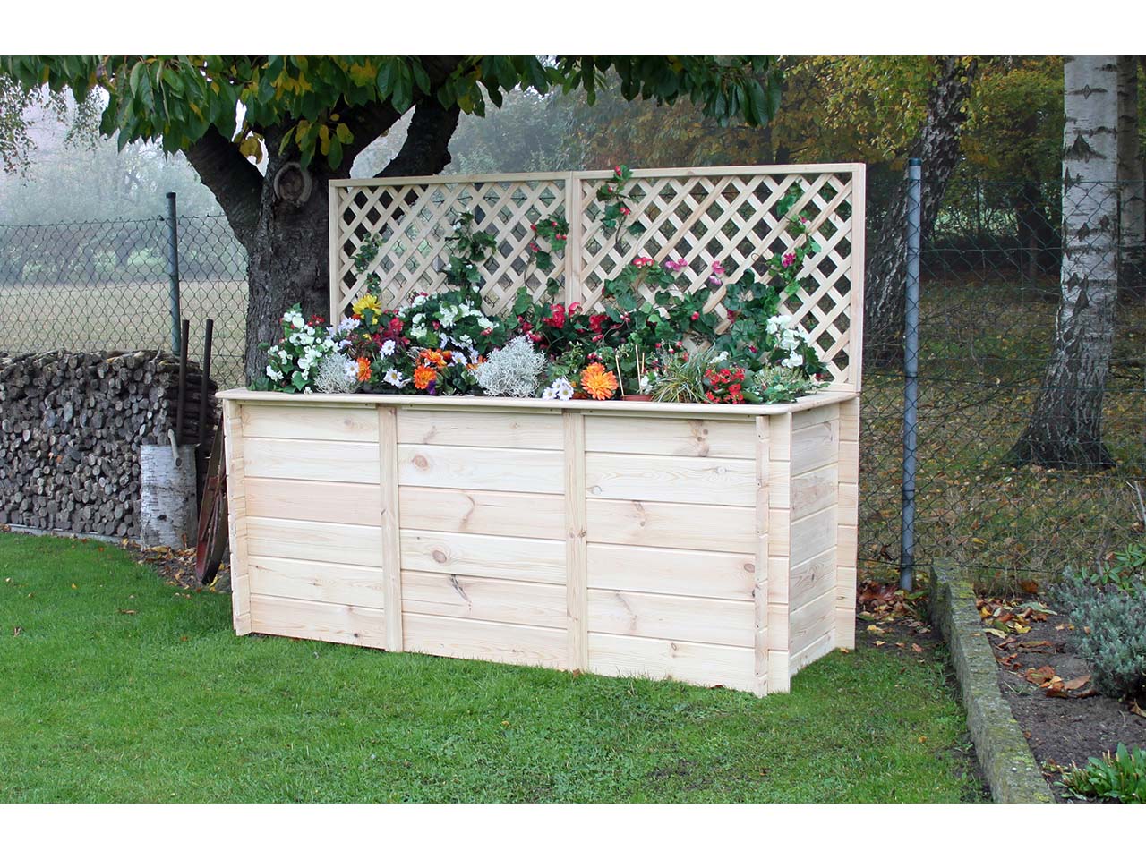 Hochbeet mit Rankgitteraufsatz, Kiefer massiv, H 130 cm x B 200 cm x T 80 cm