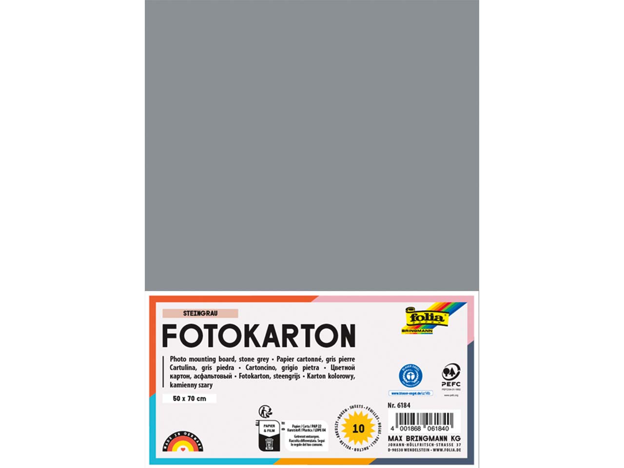 folia Fotokarton, 300 g/m², 50 x 70 cm, 10 Bogen, steingrau