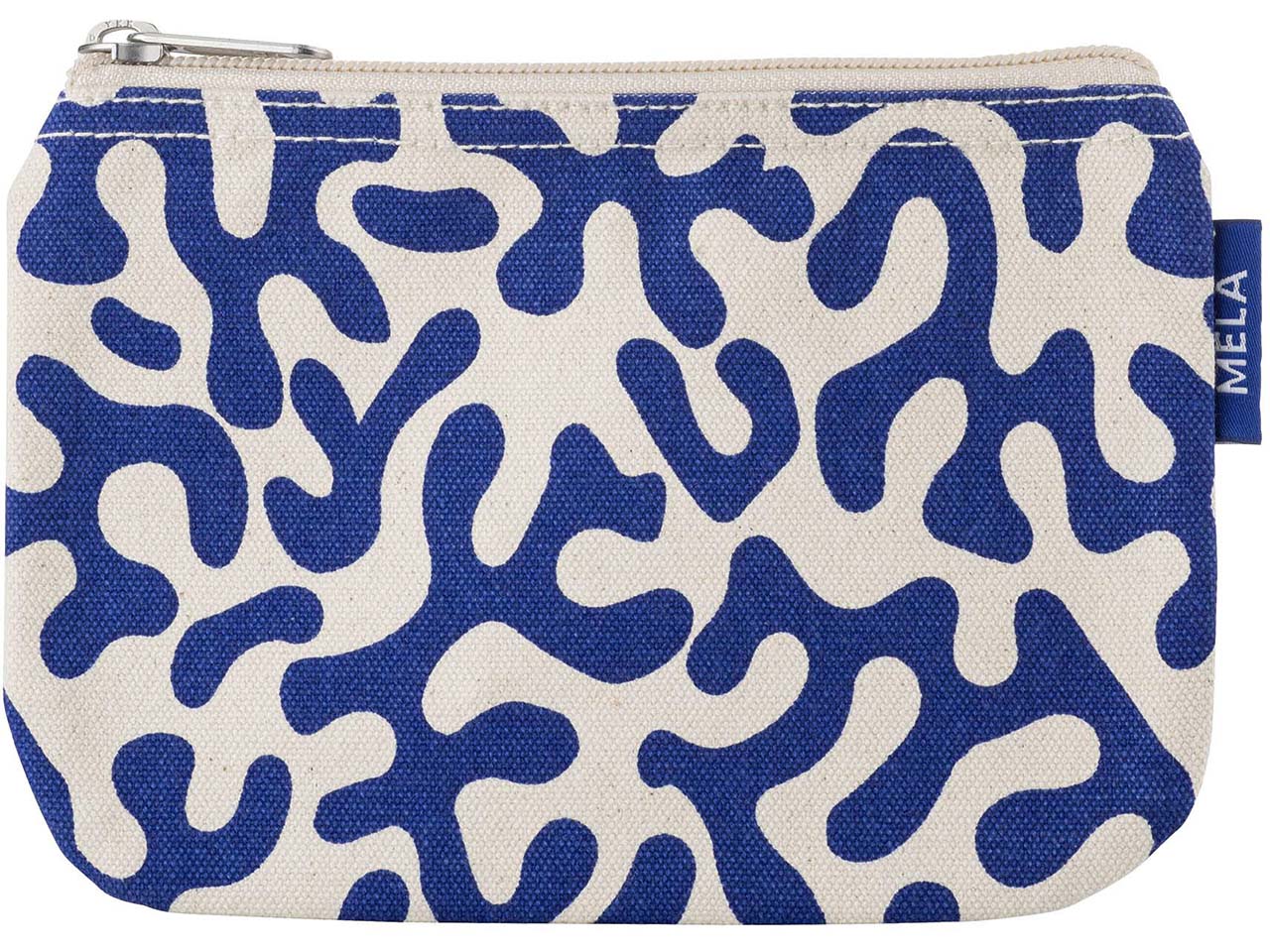 MELA Kosmetiktasche aus Bio-Baumwoll-Canvas 18 x 12 cm, greige/blue coral print