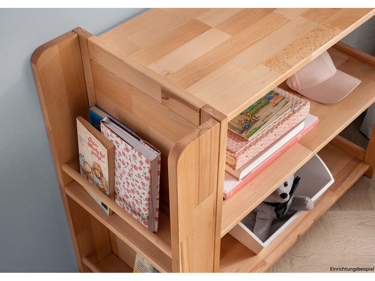 Kinderregal 'Montessori' B90xT38xH75cm, Bücherregal seitlich, Buche geölt