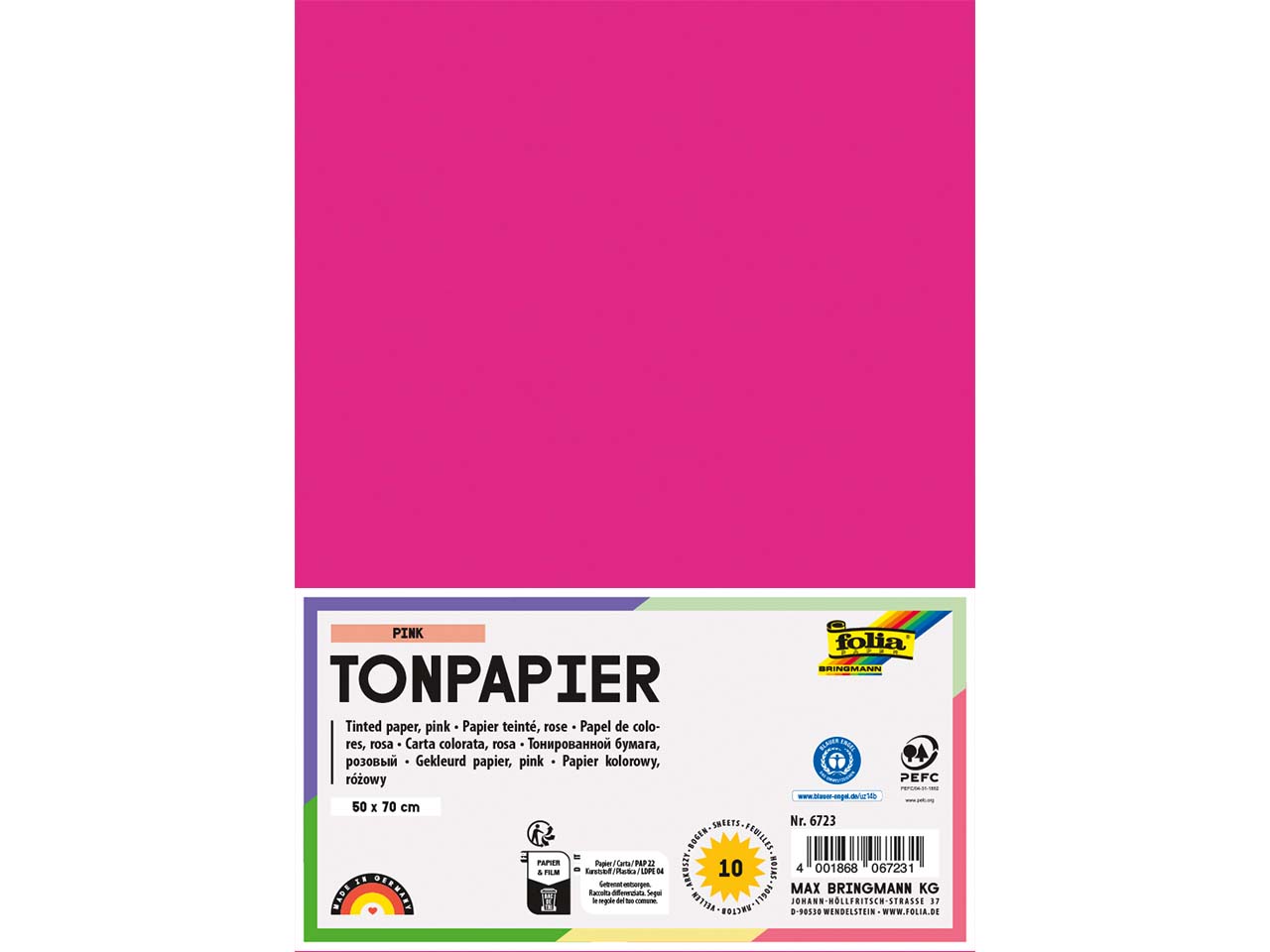 folia Tonpapier, 130 g/m², 50 x 70 cm, 10 Bogen, pink