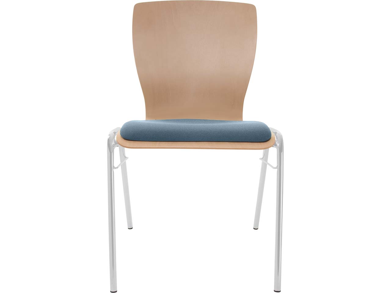 Besucherstuhl "A29" Buche, Gestell silber, Steg, Sitzpolster stahlblau