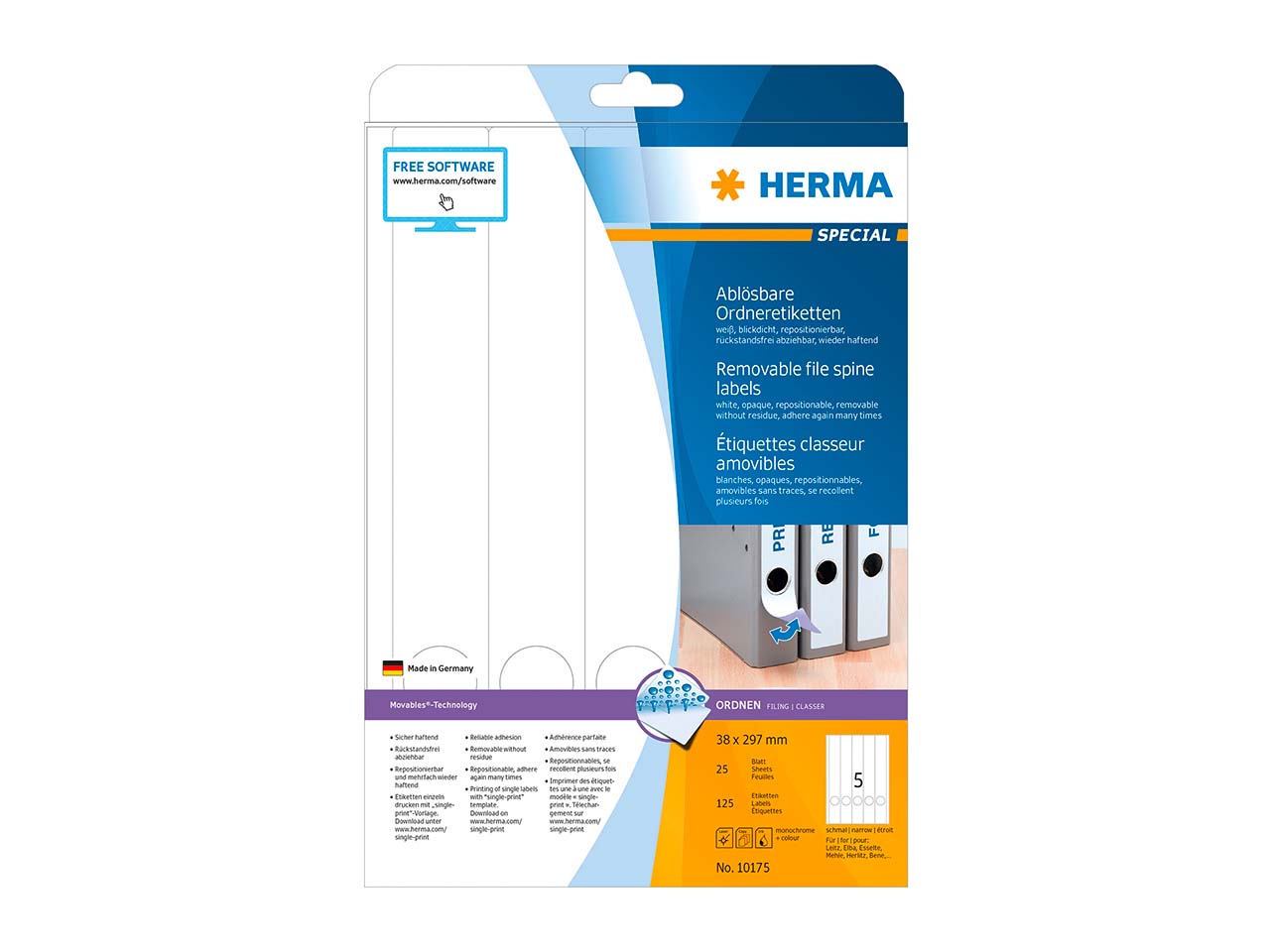 125 HERMA Ordnerrückenschilder 38 x 297 mm