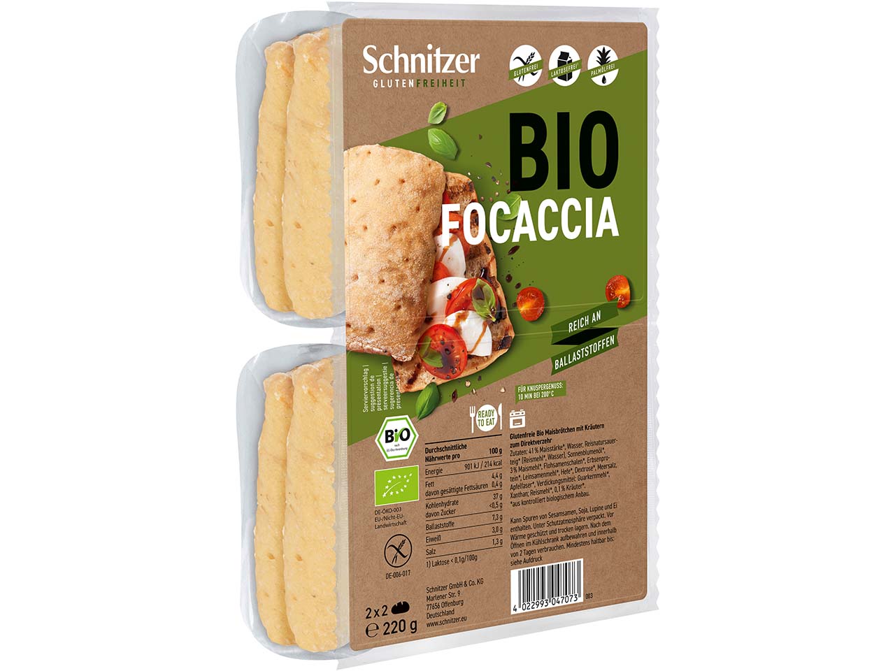 Schnitzer Bio-Brötchen "Focaccia", 4er-Pack, glutenfrei, 220 g