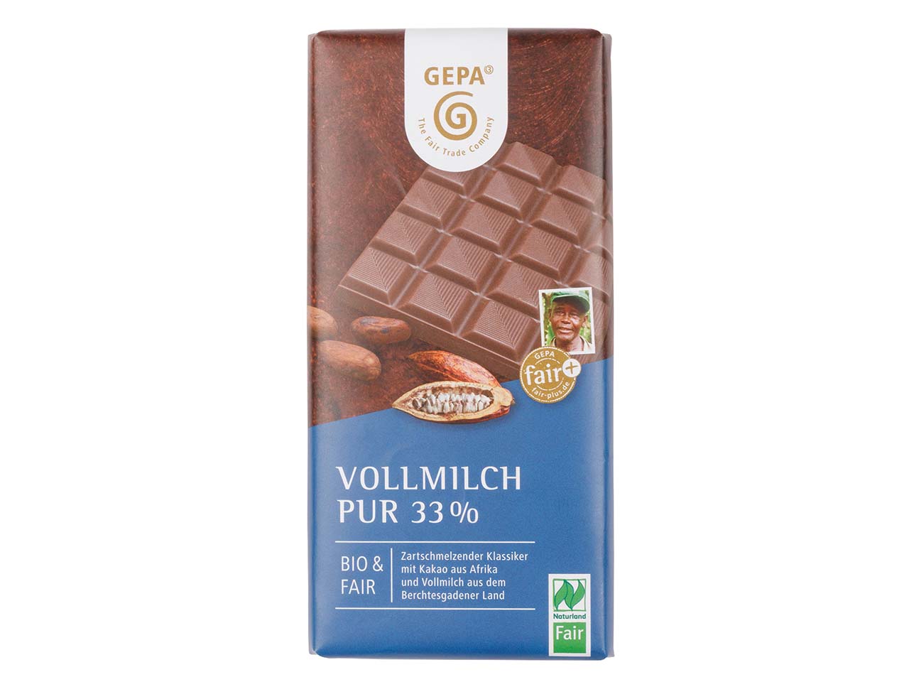 GEPA Bio-Vollmilch-Schokolade "Pur 33 %", 100 g