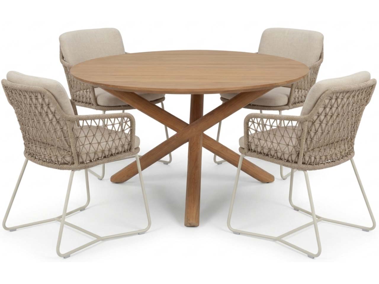 Gartenmöbel-Set "Mola & Ravello" 5-tlg. 1 Tisch Ø 135 cm, 4 Sessel, teak/sand
