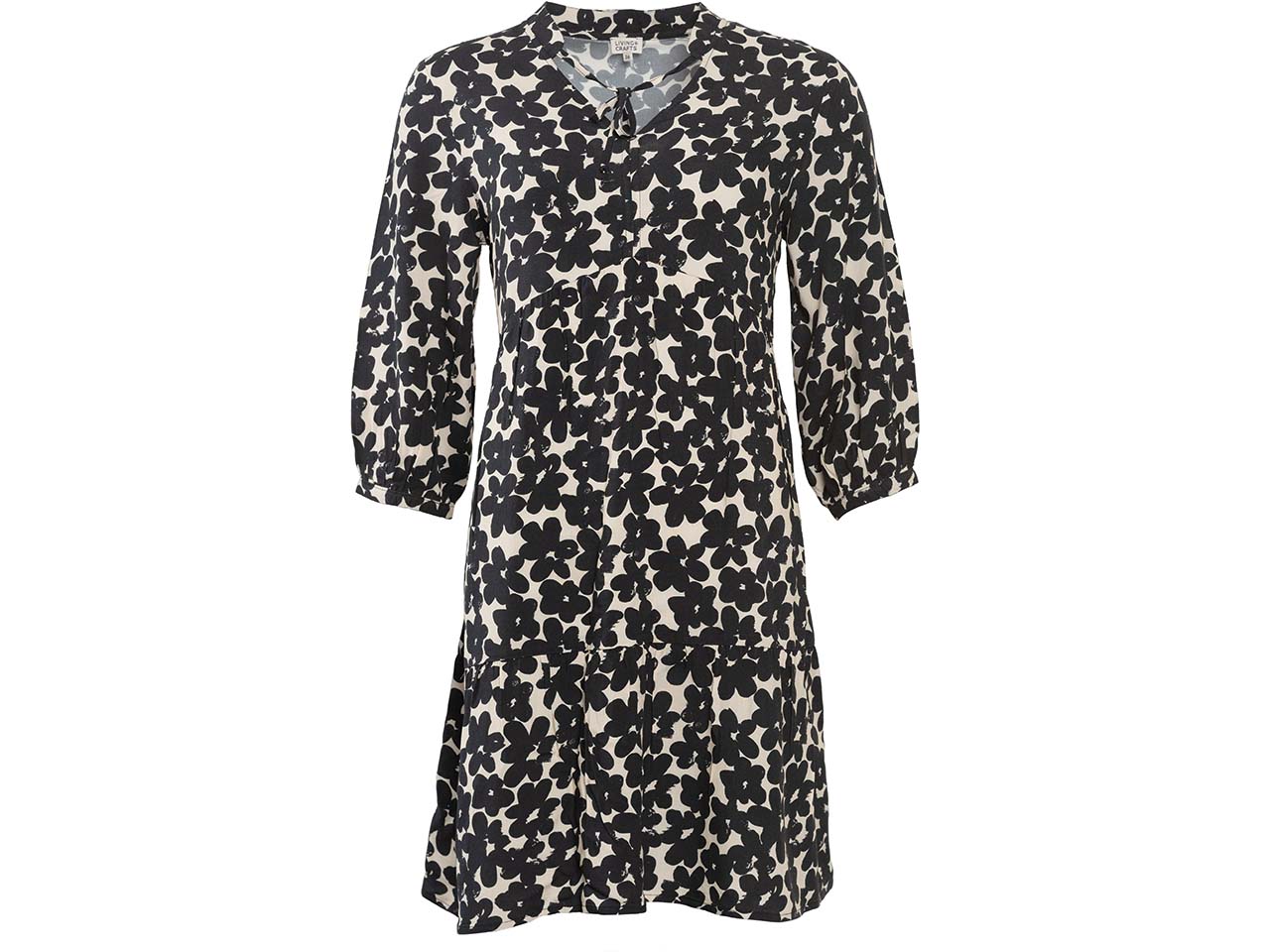 Living Crafts Damen-Kleid "OMARA" mit Bändern am Ausschnitt, simple flowers, Gr. 36