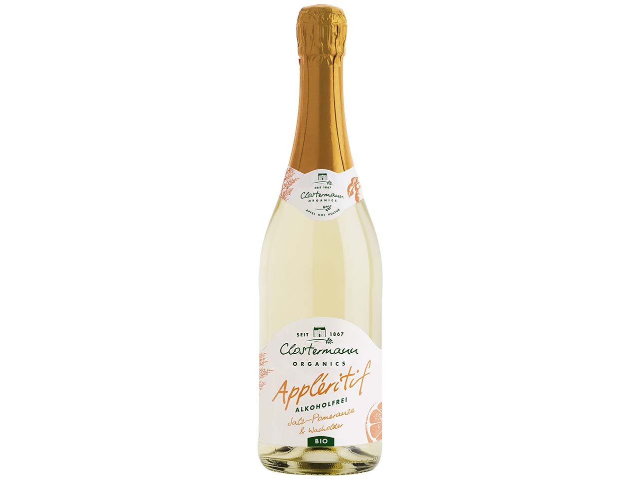 Clostermann Alkoholfreier Bio-Appléritif Salz-Pomeranze und Wacholder, 0,75 l