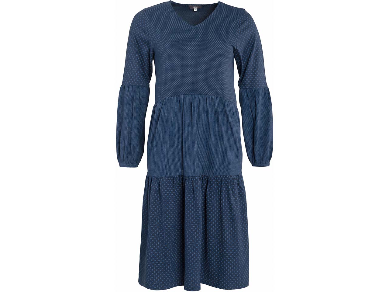 Living Crafts Bio-Damen-Kleid "Philippa" mit V-Ausschnitt, indigo patch, Gr. XS